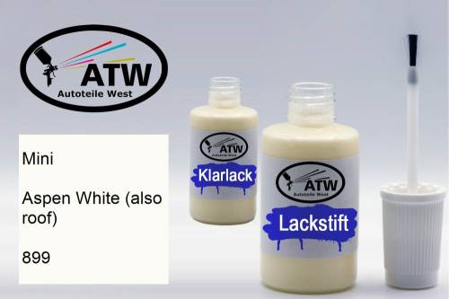 Mini, Aspen White (also roof), 899: 20ml Lackstift + 20ml Klarlack - Set, von ATW Autoteile West.